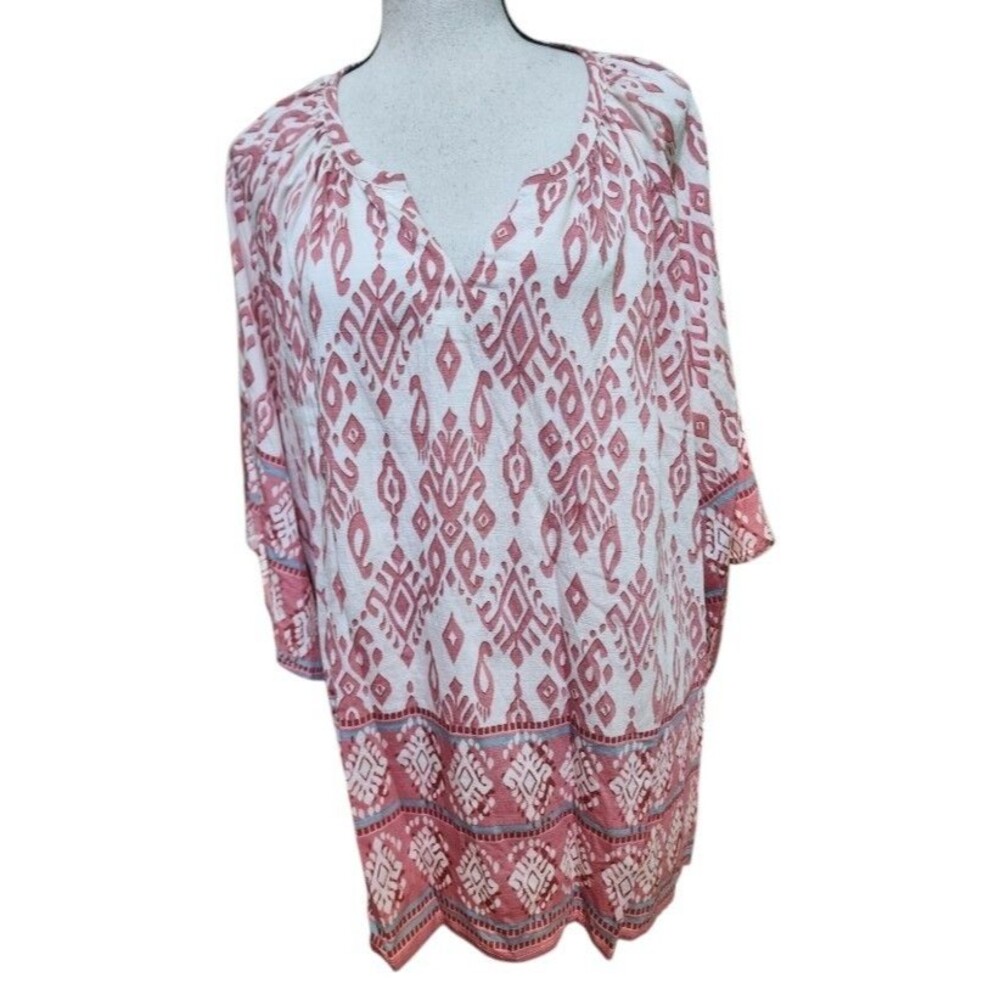 Bebonnie Size 3X Rayon Flowy Tunic 3/4 Sleeves Ethnic Print
